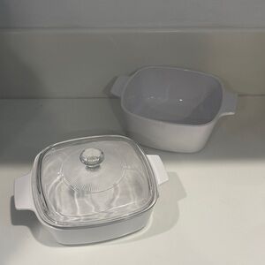 Corning Ware White Ceramic Casserole Dish Set A-1-B A-1.5-B with Lid